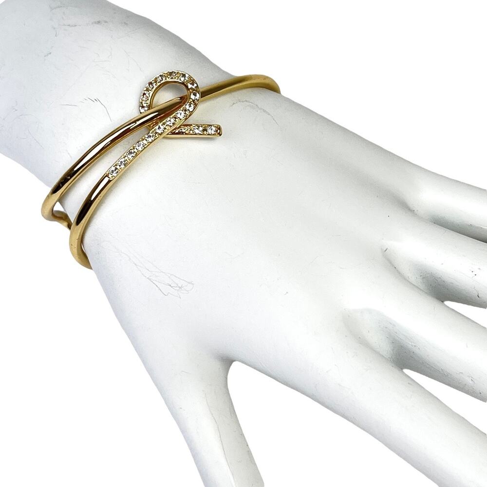Elizabeth And James Bracelet Gold Tone Clear Rhinestones Shiny Open Cuff Cut Out